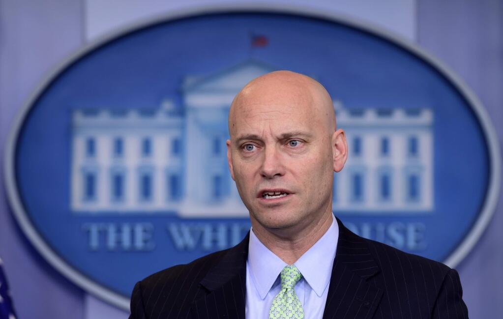 White House Legislative Affairs Director Marc Short speaks during the daily briefing at the White House in Washington, Friday, March 16, 2018. (AP Photo/Susan Walsh)