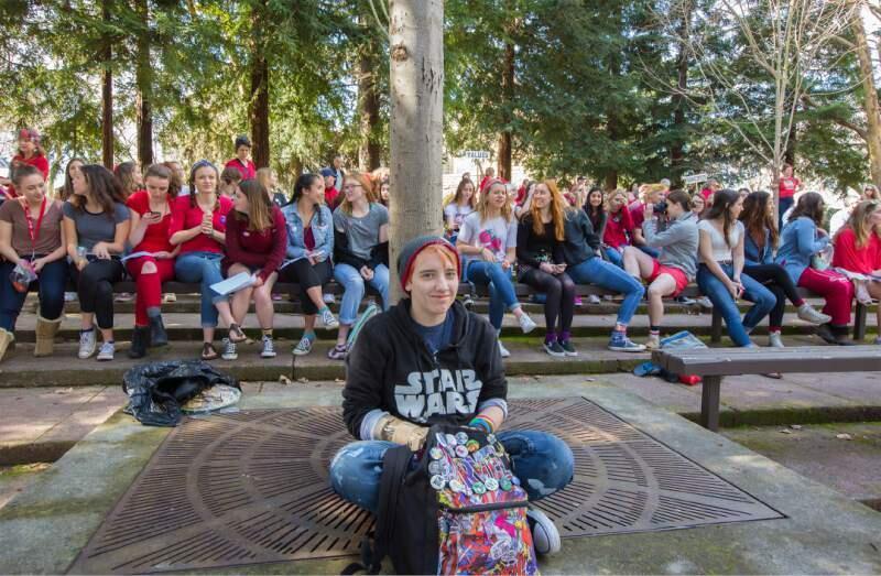 About 100 Sonoma Valley High School students rallied in support of diversity March 8 at the Grinstead Amphitheatre.