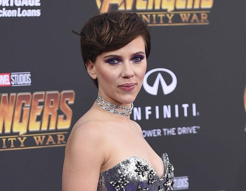 FILE - In this April 23, 2018 file photo, Scarlett Johansson arrives at the world premiere of 'Avengers: Infinity War' in Los Angeles. (Photo by Jordan Strauss/Invision/AP, File)
