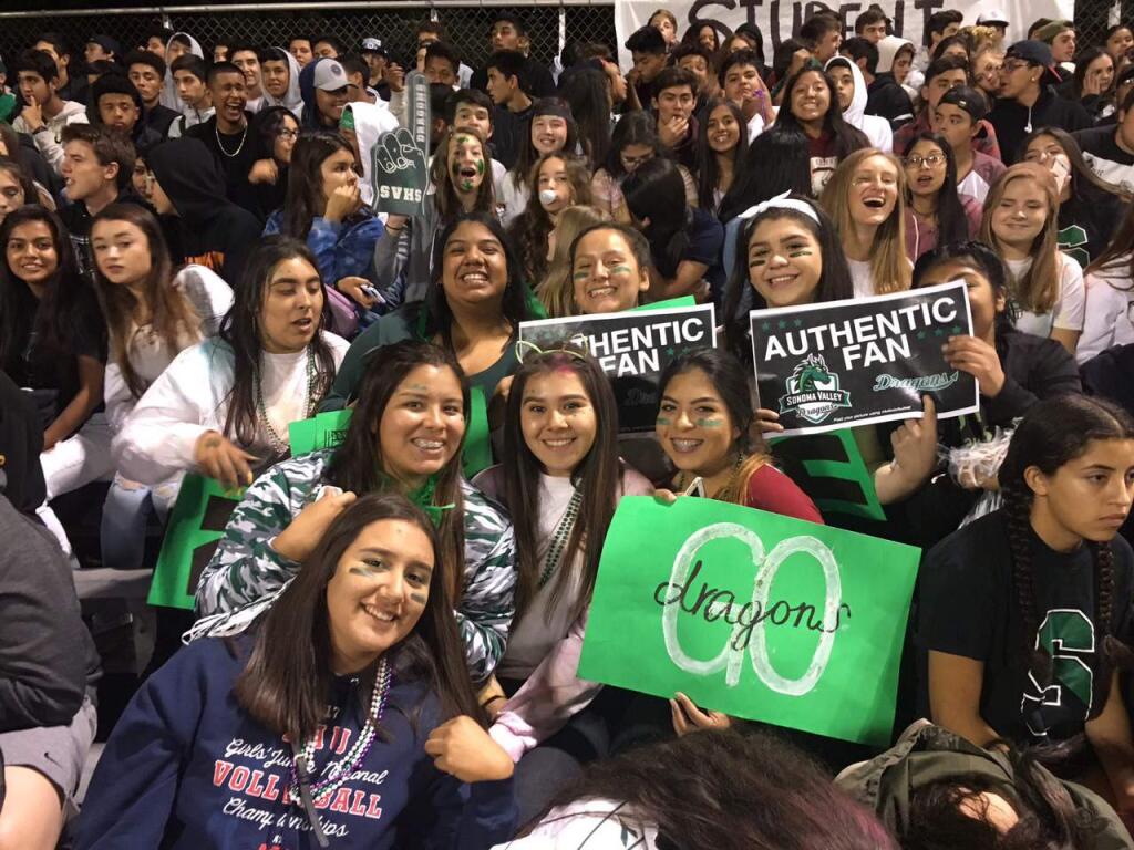 Sonoma Valley High School fans celebrate the home team's 2019 opening night at Arnold Field. Though crowded stands may not be in the cards this year, high school sports may resume as soon as Feb. 9. (Submitted)