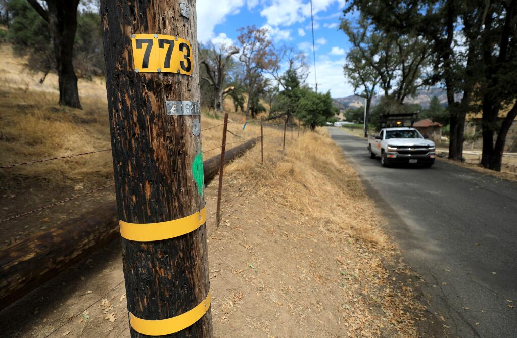 Some Tubbs fire victims think that this power pole on Bennett Lane near Calistoga was the origin of the 2017 fire that ripped through Napa and Sonoma counties. (KENT PORTER/ PD)