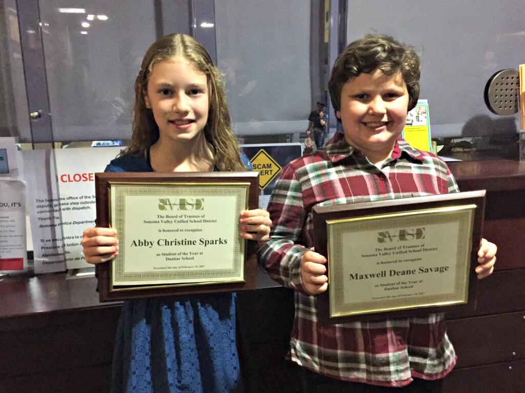 Abby Sparks and Maxwell Savage have been named Dunbar School's Students of the Year.