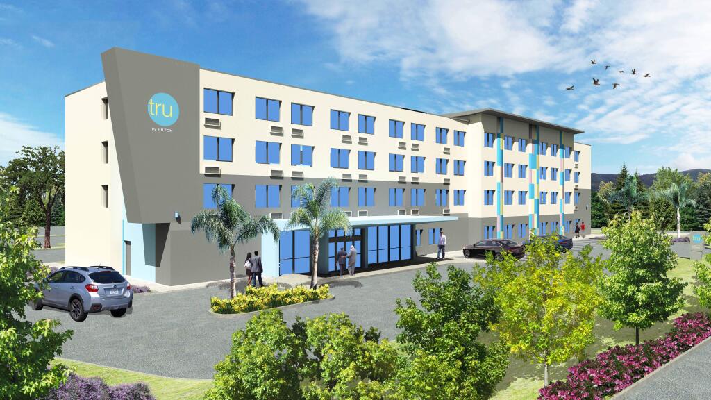 A rendering of the Tru by Hilton hotel proposal awaiting its building permit from Sonoma County, with plans for completion in summer 2021. (Optimal Hospitality, Inc.)