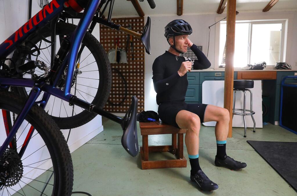 Levi Leipheimer prepares to go on a ride in Healdsburg on Wednesday, Oct. 2, 2019. (CHRISTOPHER CHUNG/ PD)