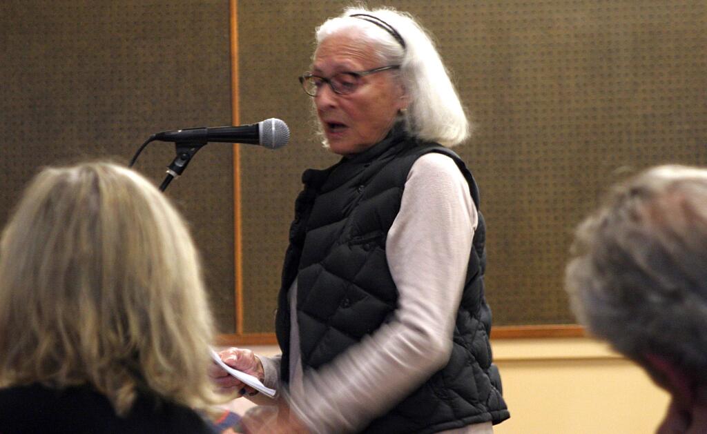 Christian Kallen / Index-TribuneLifelong Sonoma Valley resident Mickey Cooke talks about the changes in her community brought by vacation rentals at the county Planning Commission's workshop, held at the Veterans Memorial Building May 18.