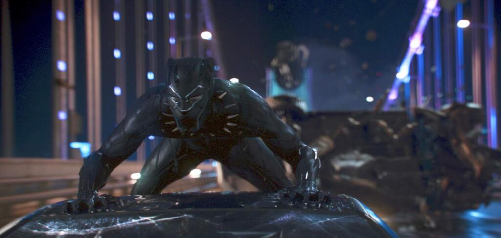 This image released by Disney shows a scene from Marvel Studios' 'Black Panther.' On Tuesday, Jan. 22, 2019, the film was nominated for an Oscar for best picture. The 91st Academy Awards will be held on Feb. 24, 2019. (Matt Kennedy/Marvel Studios-Disney via AP)
