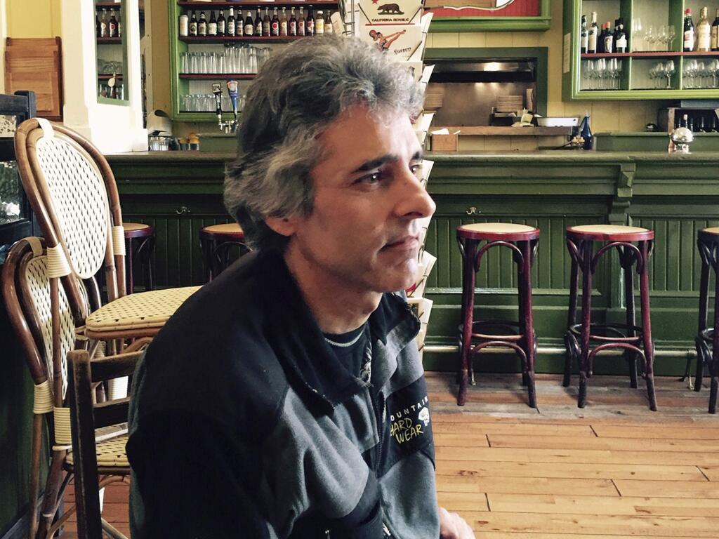 This Sept. 28, 2015, photo provided by Catherine Aguilera shows David Glen Ward at the Willow Wood Cafe in Graton, Calif. Authorities in Northern California say Ward, who died last week after being restrained by Sonoma County sheriff's deputies who suspected him of carjacking, was the rightful owner of the vehicle which he had reported stolen days earlier. Officials Monday, Dec. 2, 2019, described the chain of events that ended when one deputy tased Ward and another placed him in a carotid restraint during a pre-dawn confrontation. (Catherine Aguilera via AP)