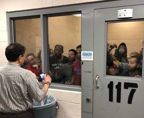 A group of migrant men are pictured in a holding cell at a migrant detention facility in McAllen, Texas. Rep. Mike Thompson, D-St. Helena, toured the facility on July 13. He was among more than a dozen House Democrats to tour the facility one day after Vice President Mike Pence visited another site and called on Congress to address the crisis of overcrowded and unsanitary conditions. (Rep. Mike Thompson)