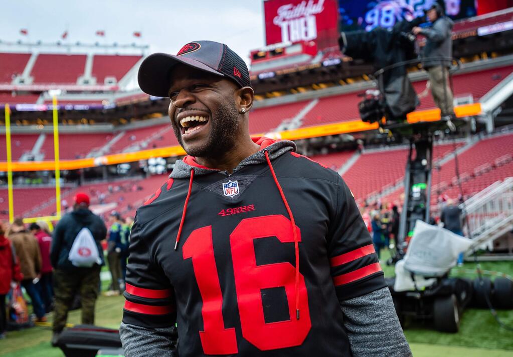 Malcolm Scott enjoys himself on the field at Levi's Stadium before the 49ers played the Seattle Seahawks on Dec. 16, 2018. Scott, an avid 49ers fan from Tulsa Okla., was wrongly convicted for a 1994 murder and was released after 22 years in prison. (Paul Kitagaki Jr/Sacramento Bee/TNS)