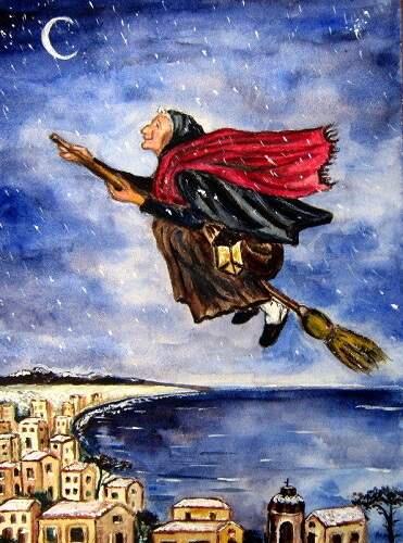 The legend of La Befana stems from an Italian tale in which an old woman refused to join the magi in their quest to bring gifts to Jesus and, ever after, has made up for her slight by flying her broom on Christmas Eve bringing gifts to children around the world.