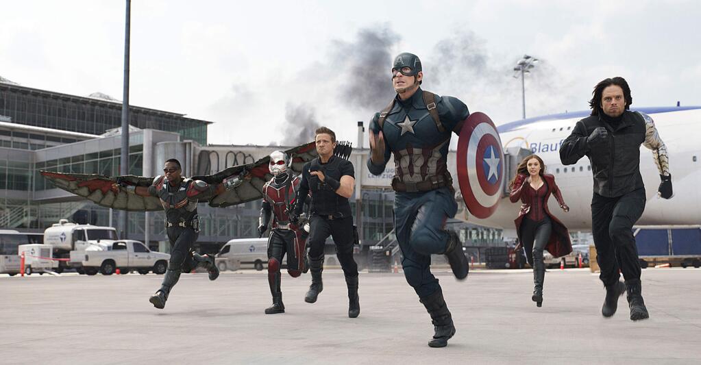 Walt Disney StudiosCaptain America (Chris Evans) leads his superhero allies in a battle against other superheros in 'Captain America: Civil War.'