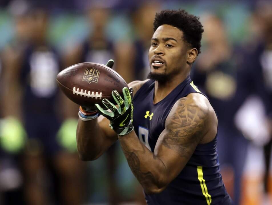 In this March 6, 2017, file photo, Ohio State defensive back Gareon Conley runs a drill at the NFL scouting combine in Indianapolis. (AP Photo/David J. Phillip, File)