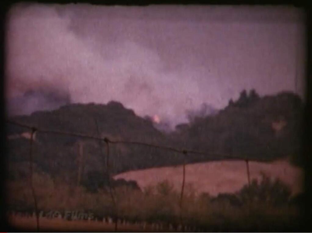 Roger Halverson filmed this image during an 8 mm home movie of the 1964 Hanley fire in Santa Rosa, now posted to YouTube. (YouTube screen grab)