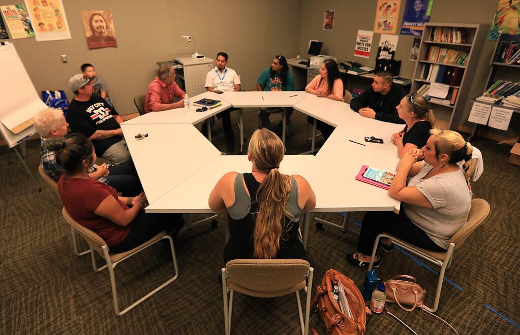 The Second Chance Club, Tuesday August 29, 2017, meets with campus advisers and community volunteers. The club consists of formerly incarcerated students and was formed to help them navigate through college and deal with personal issues that may arise. The group meets at Santa Rosa Junior College in Santa Rosa one day a week. (Kent Porter / The Press Democrat) 2017