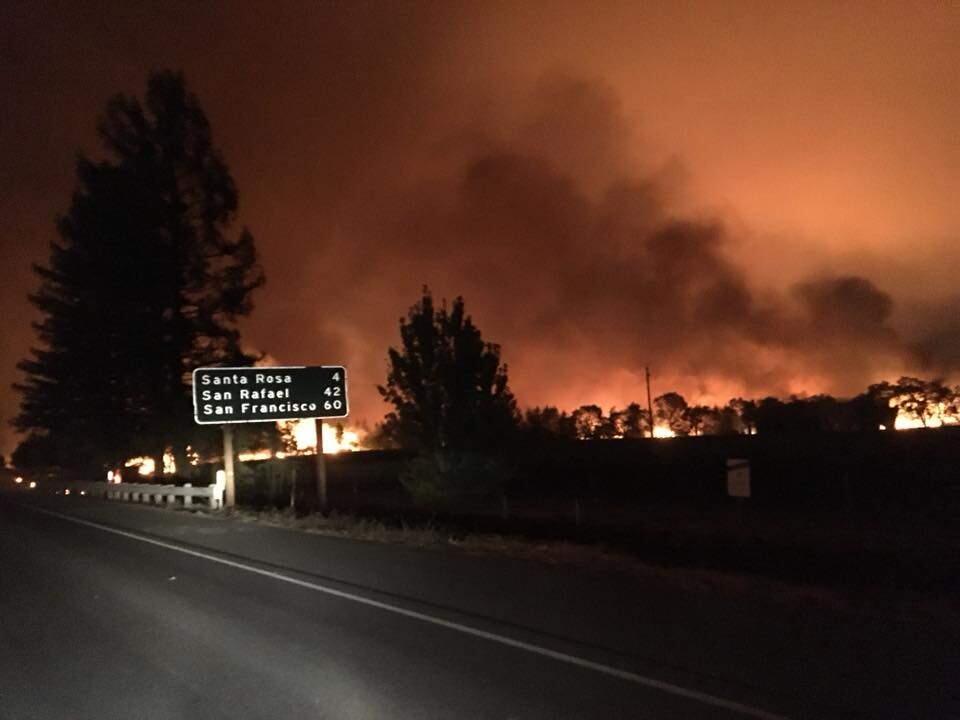 Highway 101 just north of Santa Rosa, taken early Monday, Oct. 9, 2017. (Submitted by Chris Spengenberg)