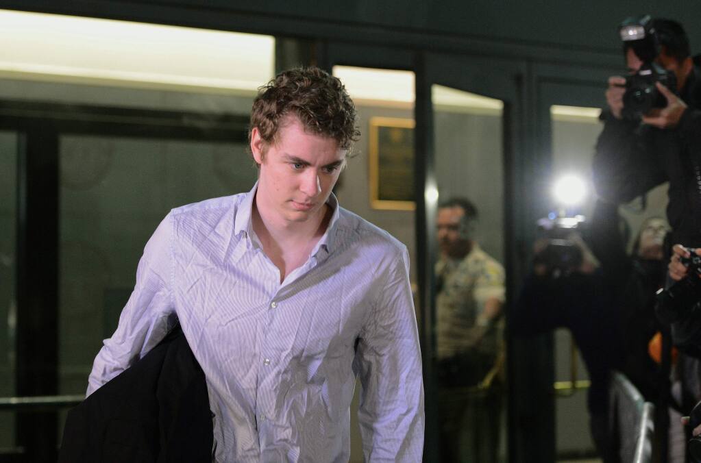 Brock Turner leaves the Santa Clara County Main Jail in San Jose, Calif., on Friday, Sept. 2, 2016. Turner, whose six-month sentence for sexually assaulting an unconscious woman at Stanford University sparked national outcry, was released from jail after serving half his term. (Dan Honda/Bay Area News Group via AP)