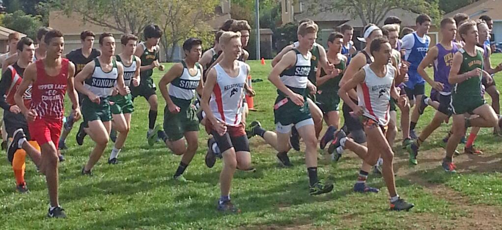 John Litzenberg/Special to the Index-TribuneThe Sonoma Valley High boys run with the pack at the start of Saturday's Ukiah Invite. Sonoma was fourth and their top runner, Justin Cox, finished 11th overall.