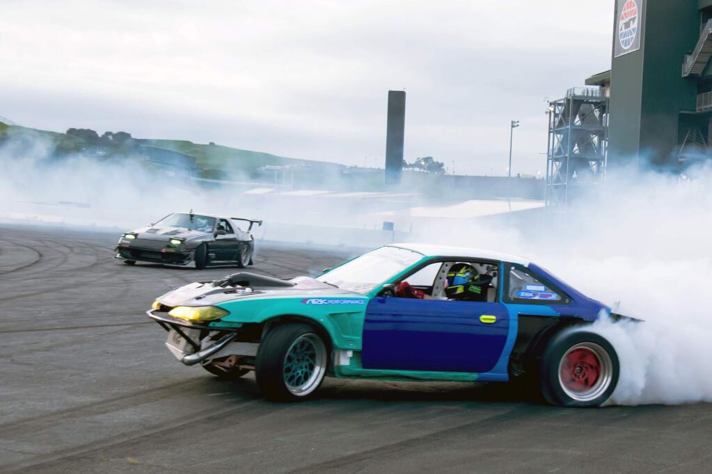 Amateur drivers can show off their drifting skills behind the grandstands on Wednesdays, while drag racers test their acceleration on the track. (Mike Finnegan/Sonma Raceway)