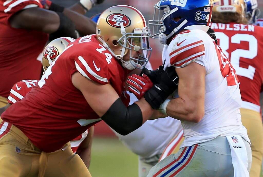 Battling injuries and trying to maintain a perfect record, the 49ers have rushed injured left tackle Joe Staley back to practice from a broken fibula he suffered less than six weeks ago. He is listed as doubtful for Sunday's game against the Panthers. He is expected to be a game-time decision. (Kent Porter / The Press Democrat, 2017)