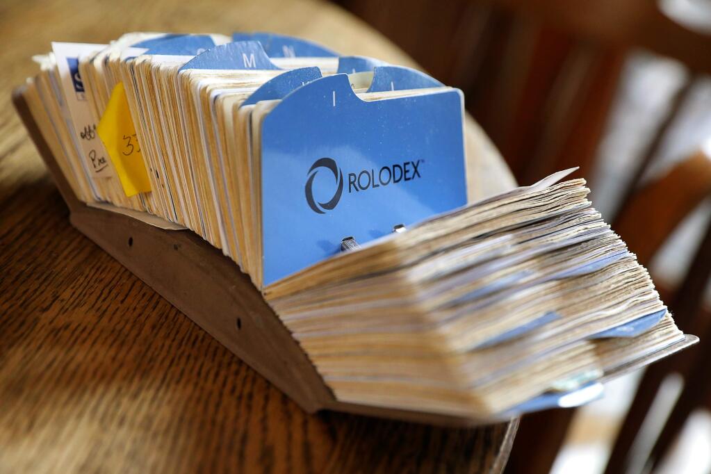 Gaye LeBaron's Rolodex, at her home in Santa Rosa on Wednesday, December 13, 2017. (Christopher Chung/ The Press Democrat)