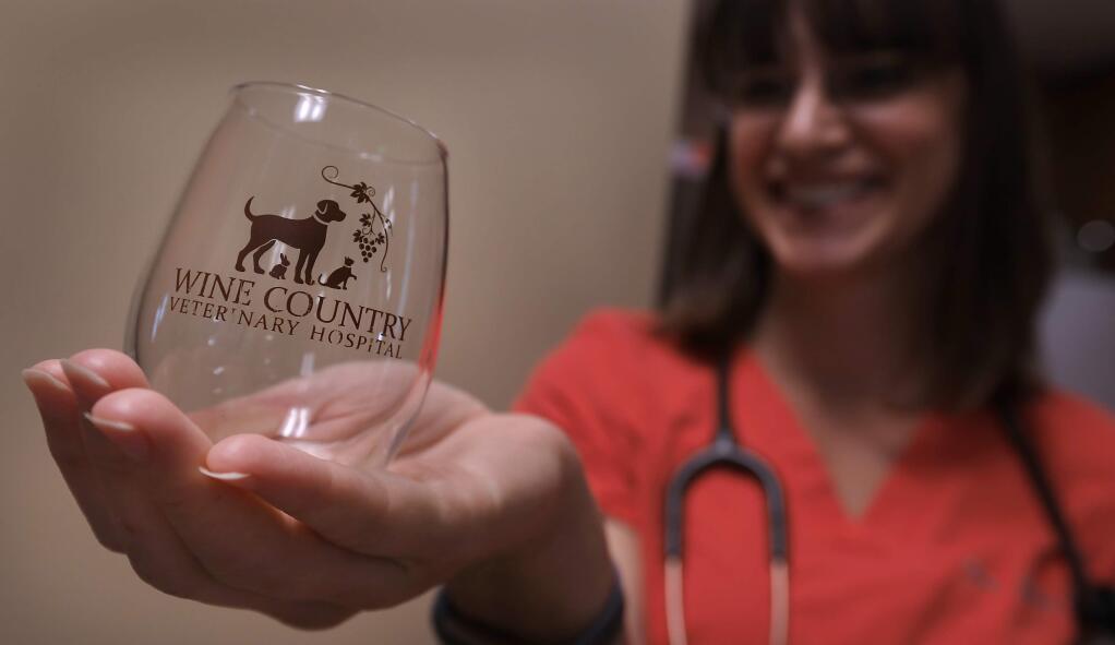Dr. Jessica Klein, Tuesday August 1, 2017 at Wine Country Veterinary Hospital in Windsor will be going in front of the Windsor Town Council to get a license to serve wine to her human customers at the clinic. (Kent Porter / Press Democrat) 2017