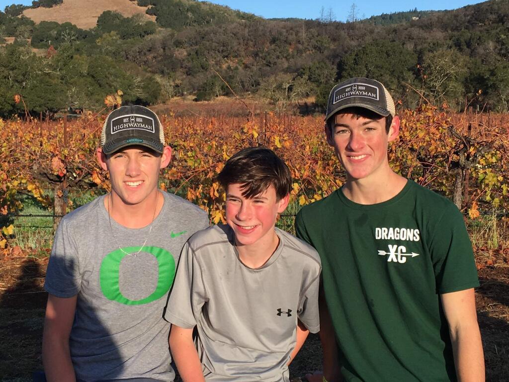 2019 Turkey Trot winners - all students at SVHS - included, left to right, Ryan Hengehold, Grant Boydell and Lucas Martindale, who was first finisher with a time of 19:17. (Submitted)