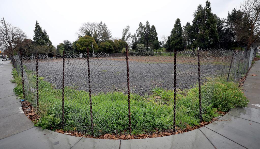 The Phoenix Development Company plans to build 41 affordable housing units on a vacant lot at West Third Street and Dutton Ave. in Santa Rosa, Friday, Feb. 8, 2019. (Kent Porter / Press Democrat) 2019