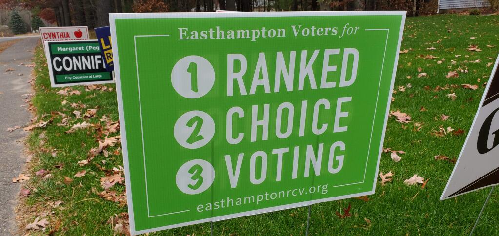 A yard sign promoting ranked choice voting, an election system used in San Francisco and Berkeley and elsewhere. (Tribune News Service)