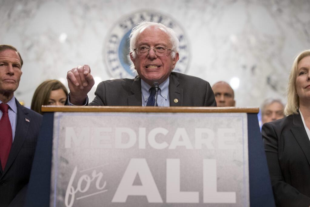 Sen. Bernie Sanders, I-Vermont, unveils his Medicare for All legislation at a 2017 news conference in Washington. (ANDREW HARNIK / Associated Press)