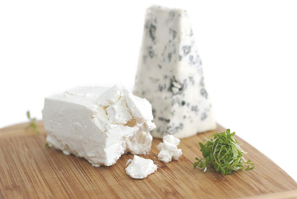 Blue cheese, right, is traditional in a classic chopped salad, as is feta cheese, left, as well as farmers cheese, goat cheese, and sheep's milk cheese.