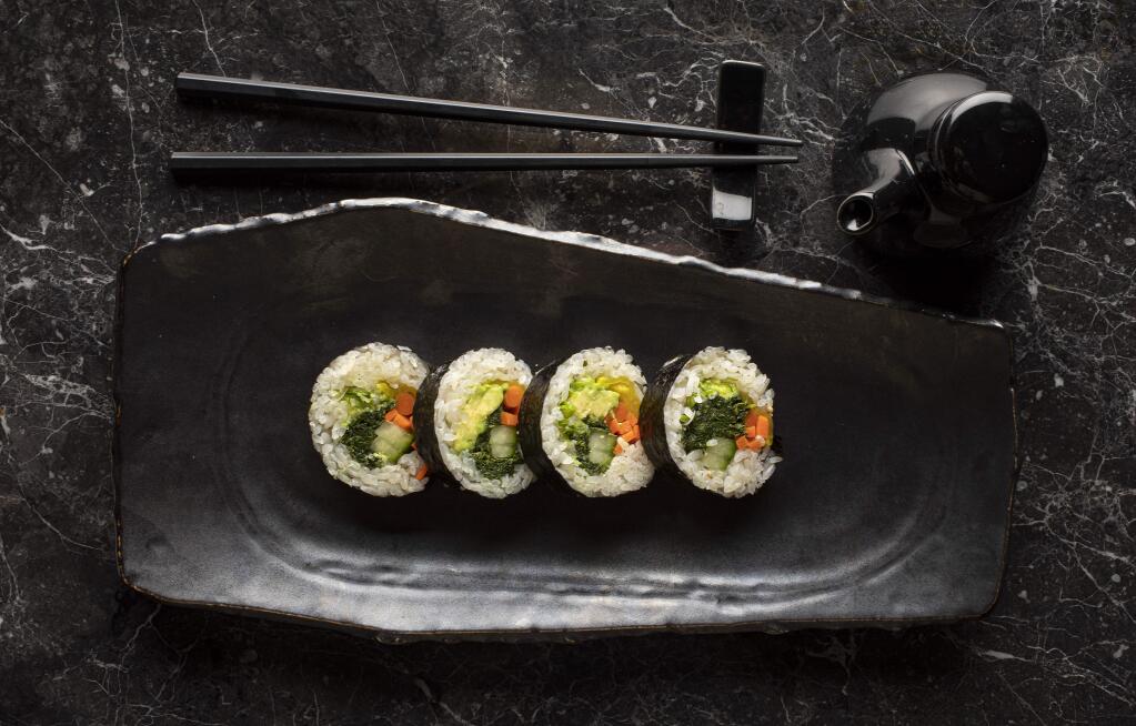 photos by John Burgess / The Press Democrat A veggie sushi roll with avocado, cucumber, seaweed, carrot from Jake Rand, chef/owner of Sushi Kosho in Sebastopol's Barlow district.
