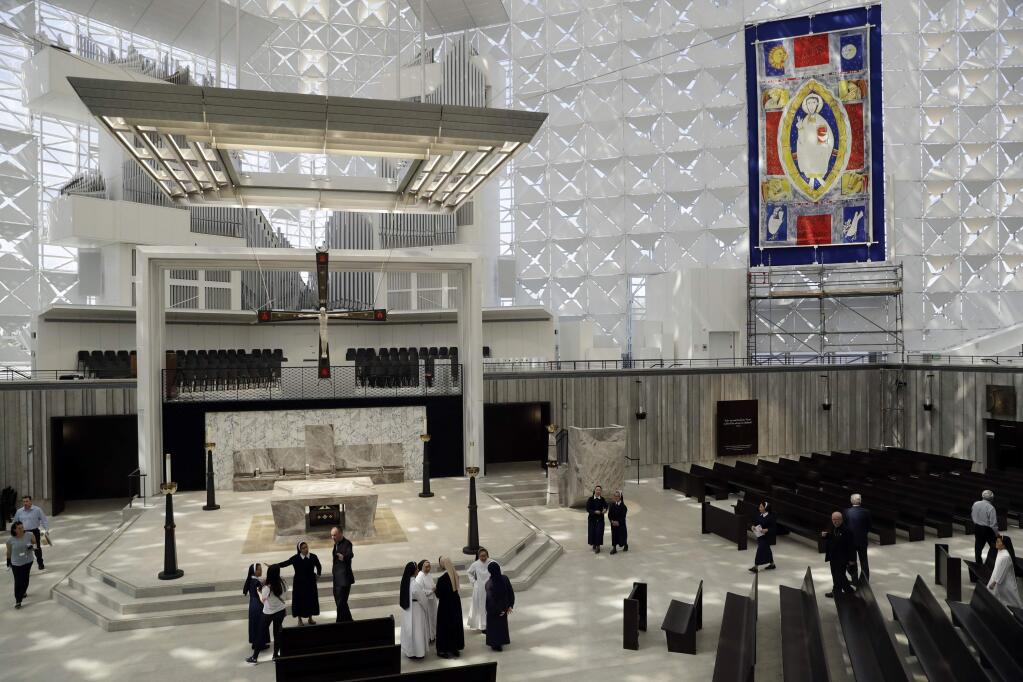 The altar of the newly renovated Christ Cathedral is seen Monday, July 8, 2019, in Garden Grove, Calif. The 88,000-square-foot Catholic church has undergone a $77 million renovation. (AP Photo/Marcio Jose Sanchez)