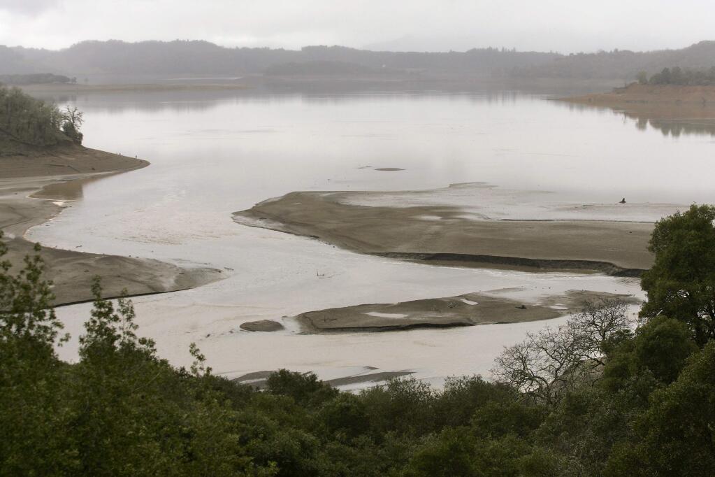 Water flows into north end of Lake Mendocino on Tuesday, Feb. 17, 2009..