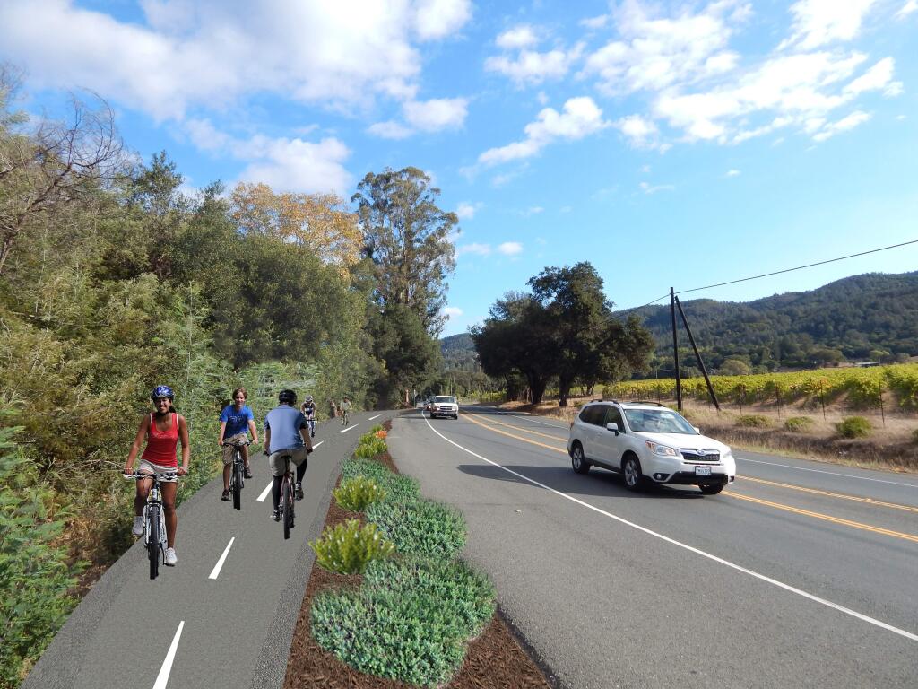 A simulated image of the Highway 12 corridor bike trail.