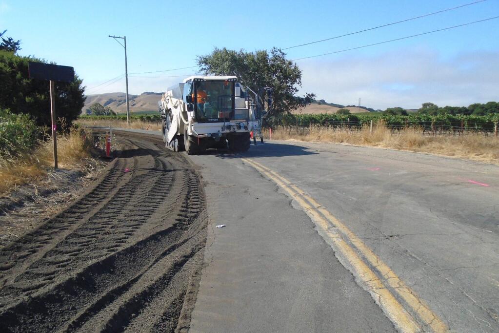 Transportation and Public Works crew will be patching the potholes on Old Adobe Road this week, part of a county-wide effort to repair the damage to county roads caused by the last two months of driving wind and rain. (SCTPW)