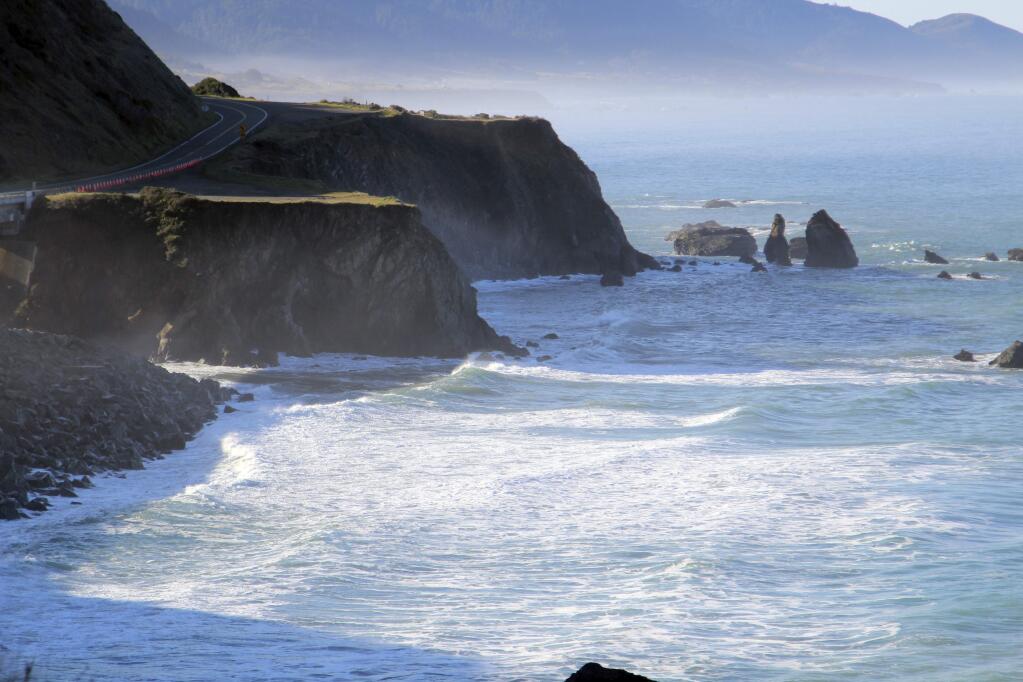 The scene of Monday's fatal crash on the Mendocino coast north of Fort Bragg near Mendocino, Calif. was all but deserted Thursday morning, March 29, 2018 before search and rescue teams showed up to resume looking for three children, still missing after their parent's SUV plunged into the ocean. (Kale Williams/The Oregonian via AP)