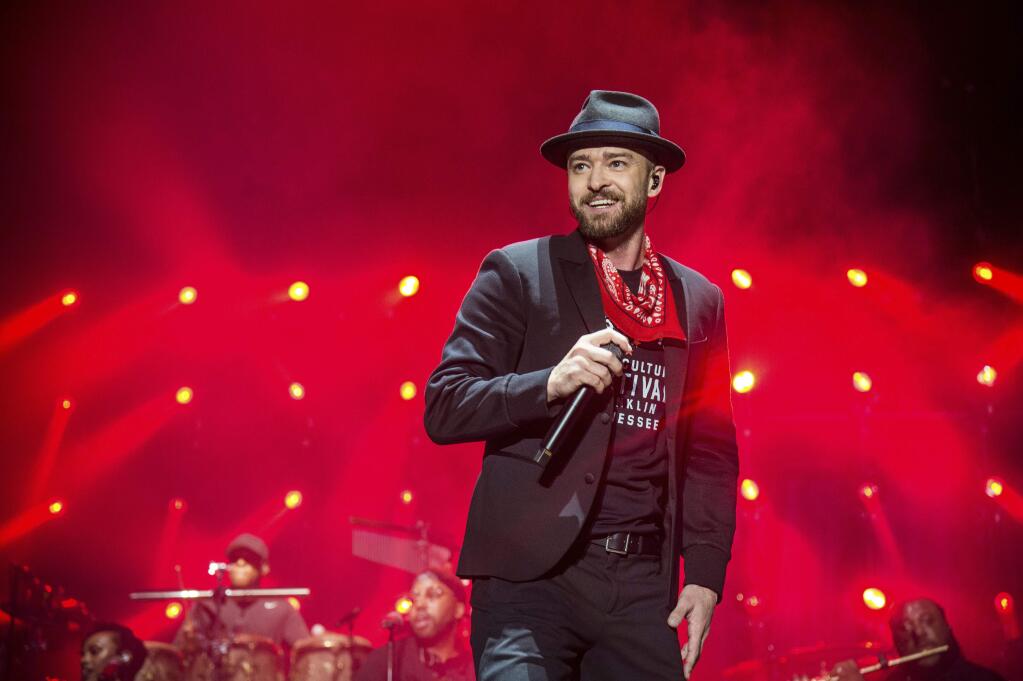 FILE- In this Sept. 23, 2017, file photo, Justin Timberlake performs at the Pilgrimage Music and Cultural Festival in Franklin, Tenn. The NFL announced Sunday, Oct. 22, that Timberlake will headline the Super Bowl halftime show Feb. 4 in Minnesota. (Photo by Amy Harris/Invision/AP, File)