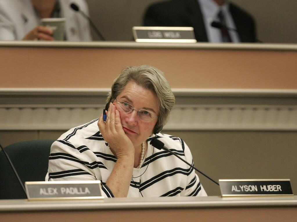 Senator Pat Wiggins of the 2nd Senate District, which includes portions or six counties: Humboldt, Lake, Mendocino, Napa, Solano & Sonoma participates in a joint hearing of the Senate Natural Resources and Water committees, Tuesday August 18, 2009 at the State Capitol, participates in a water planning session concerning the Delta. (Kent Porter / Press Democrat) 2009