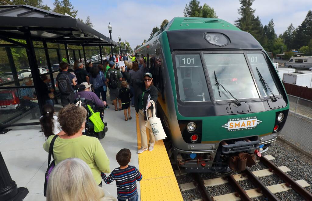 The public was able to ride the SMART train for free between Rohnert Park and San Rafael on Thursday morning. (John Burgess/The Press Democrat)