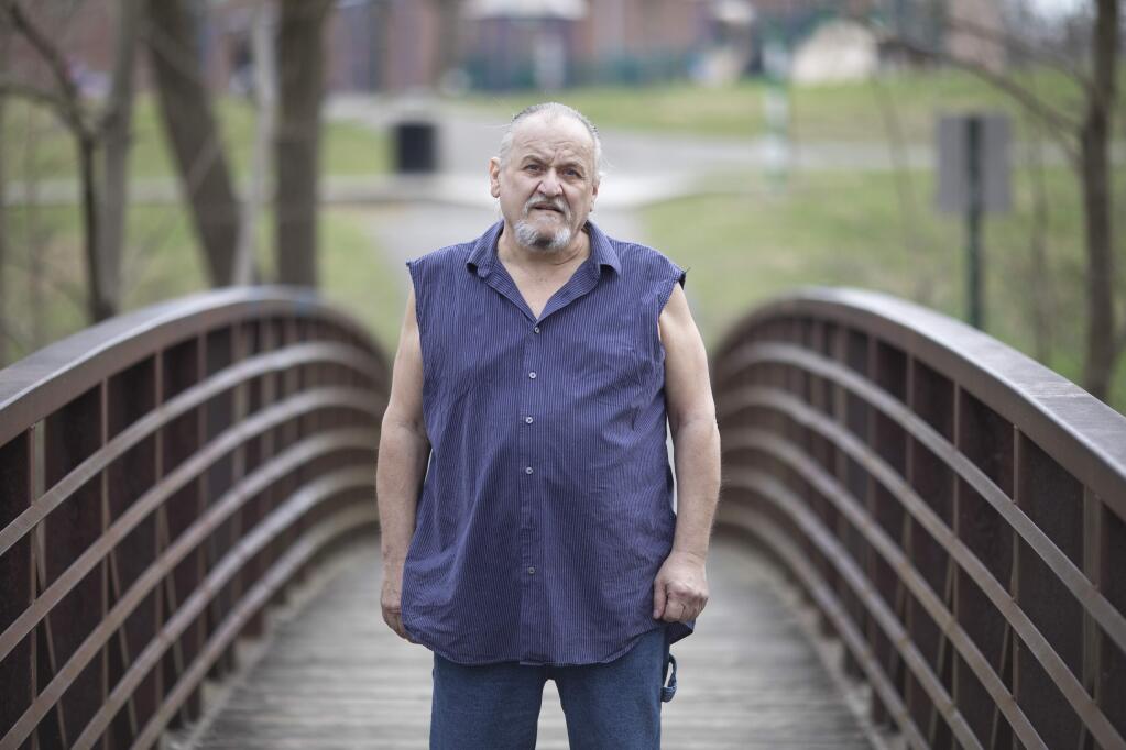 Tony Sizemore at a park near his home in Indianapolis on March 26, 2020. Sizemore's girlfriend, Roberta 'Birdie' Shelton, was the first person to die from the covid-19 virus in Indiana. MUST CREDIT: Photo for The Washington Post by Chris Bergin