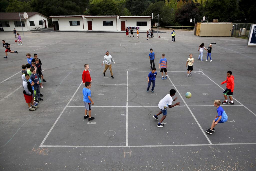 Students play nine square during recess at Hidden Valley Elementary School in Santa Rosa on Wednesday, Aug. 22, 2018. (BETH SCHLANKER/ PD)