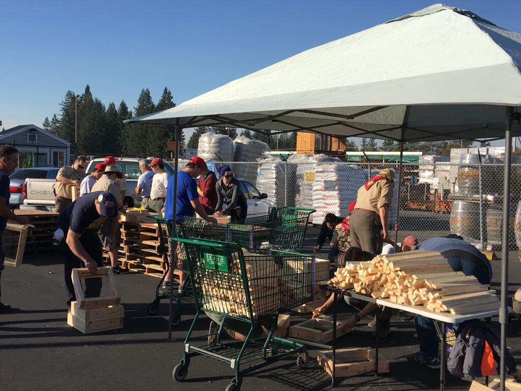 Friedman's Home Improvement store and a local Boy Scout troop made sifters available for wildfire victims on Monday in Santa Rosa. (Photo: Catherine Barnett)