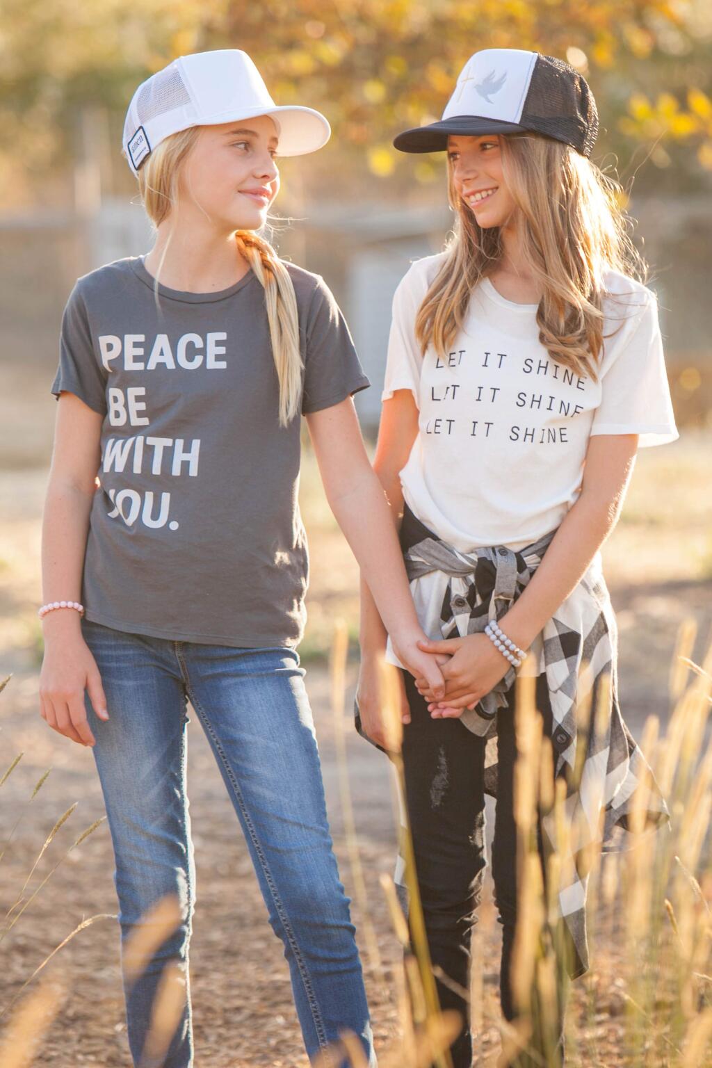 The new tee shirts in the Spirited collection of Chasing Grace (modeled by the daughters of two of the founders).