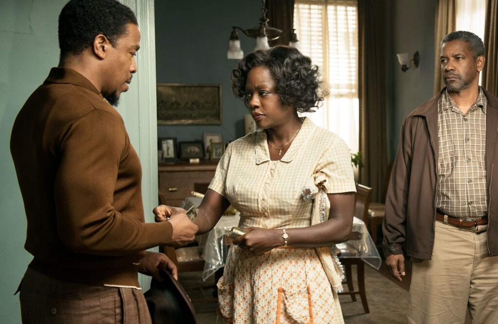 Russell Hornsby, Viola Davis and Denzel Washington in one of many kitchen-set scenes in 'Fences.'