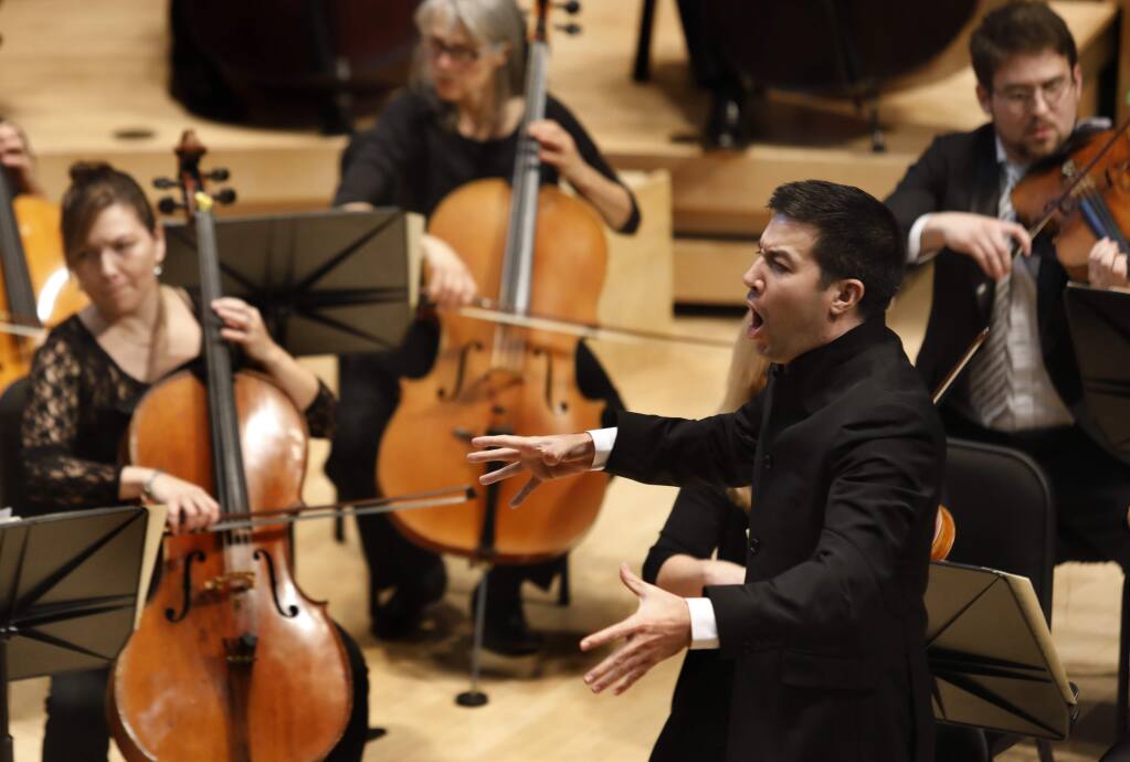 Francesco Lecce-Chong conducts the Santa Rosa Symphony as they perform Mozart's Symphony No. 40 in G minor, K. 550 at the Green Music Center on Sunday, January 13, 2019 in Santa Rosa, California . (BETH SCHLANKER/The Press Democrat)