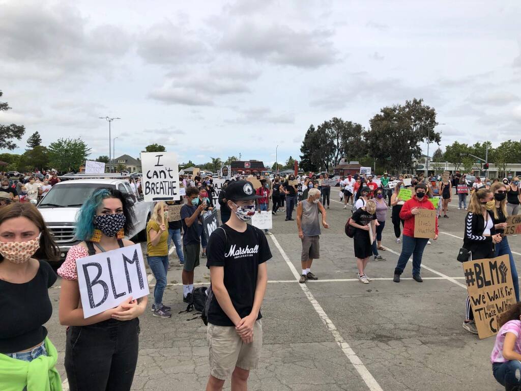 Demonstrators marched from downtown Petaluma to the Sonoma-Marin Fairgrounds and back to protest the killing of George Floyd on Sunday, May 31. MATT BROWN/ARGUS-COURIER STAFF