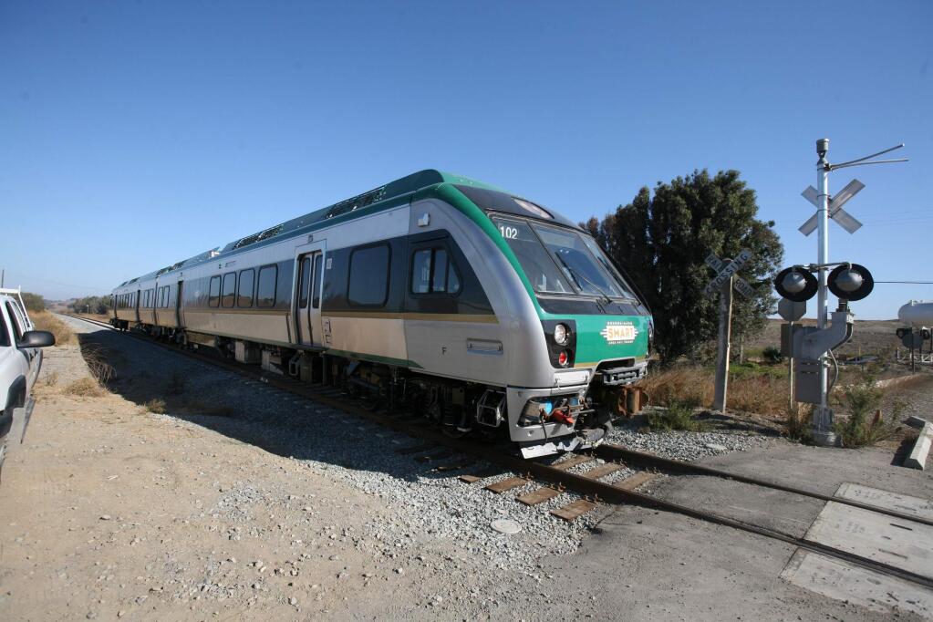 SMART train testing on a section of tracks along HWY 101between Novato and the Landfill Access Rd in Marin County on Thursday, October 22, 2015. (SCOTT MANCHESTER/ARGUS-COURIER STAFF)