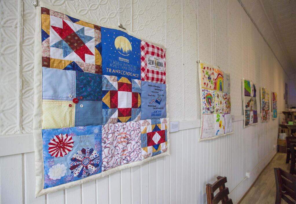 The Community Quilt project, on display at the Adastra tasting room on East Napa St. (Photo by Robbi Pengelly/Index-Tribune)