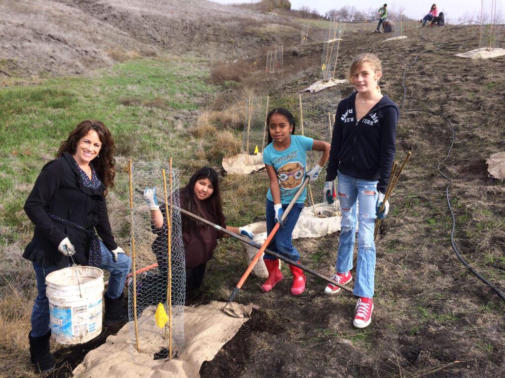 La Tercera sixth graders work at Sears Point, before the wildfires burned much of the landscape. POINT BLUE CONSERVATION SCIENCE