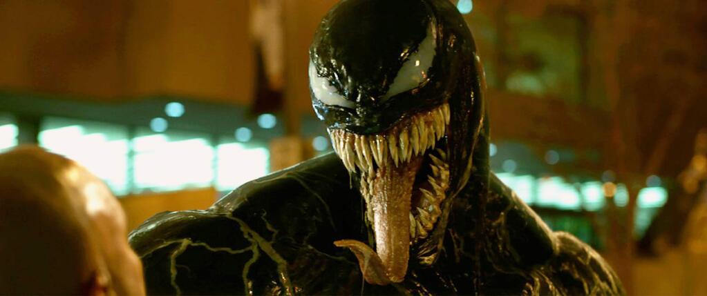 Columbia PicturesTom Hardy stars as as Eddie Brock, an investigative journalist attempting a comeback following a scandal, but accidentally becomes the host of an alien symbiote that gives him a violent super alter-ego: Venom. Soon, he must rely on his newfound powers to protect the world from a shadowy organisation looking for a symbiote of their own in 'Venom.'